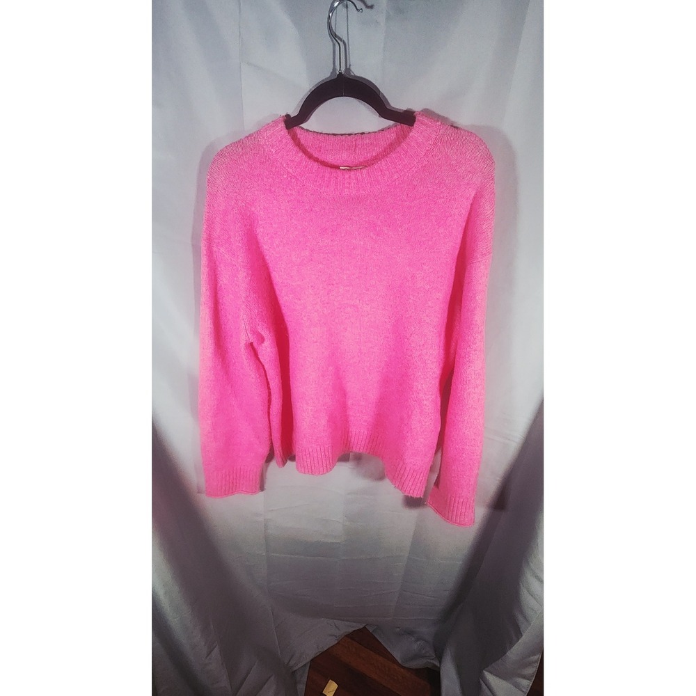American Eagle Lot of 2 Neon Pink Lime Green Soft Fuzzy Crewneck Sweaters Medium - Picture 2 of 8